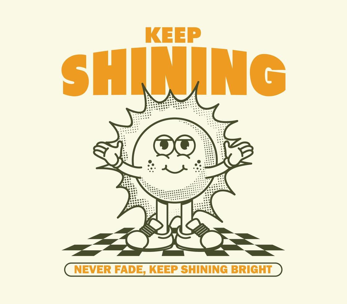 Funny cartoon character of the Sun in retro cartoon style. Perfect for stickers, posters, and prints vector