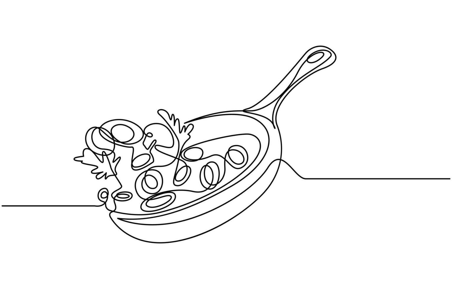 one continuous line drawing of big pan isolated on white background vector