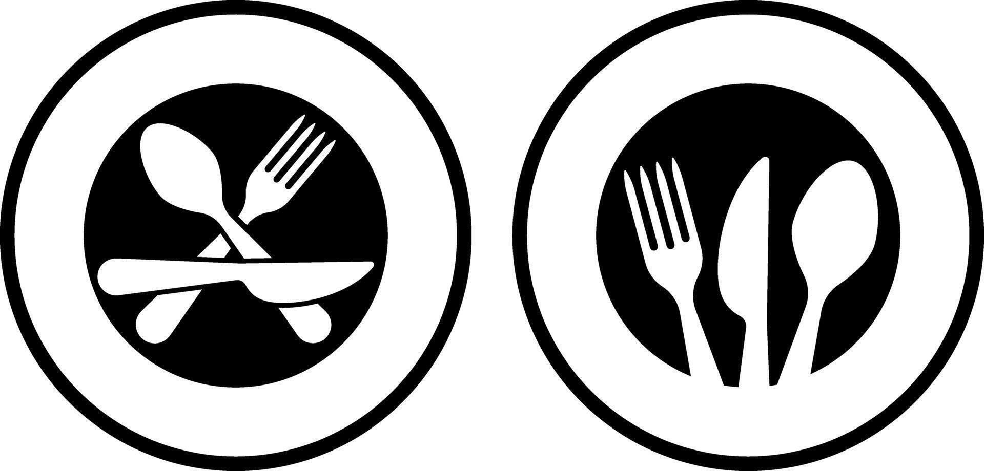 Stencil cutlery fork spoon knife plate set icon Food black clipart collection vector