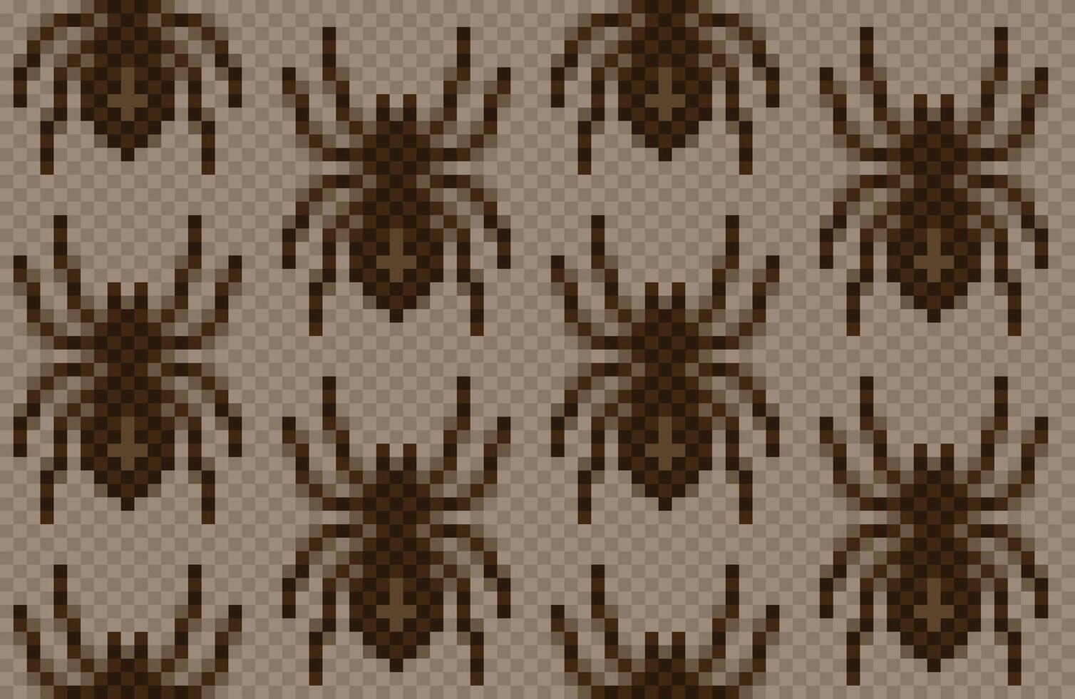 Seamless pixel background with spiders. vector