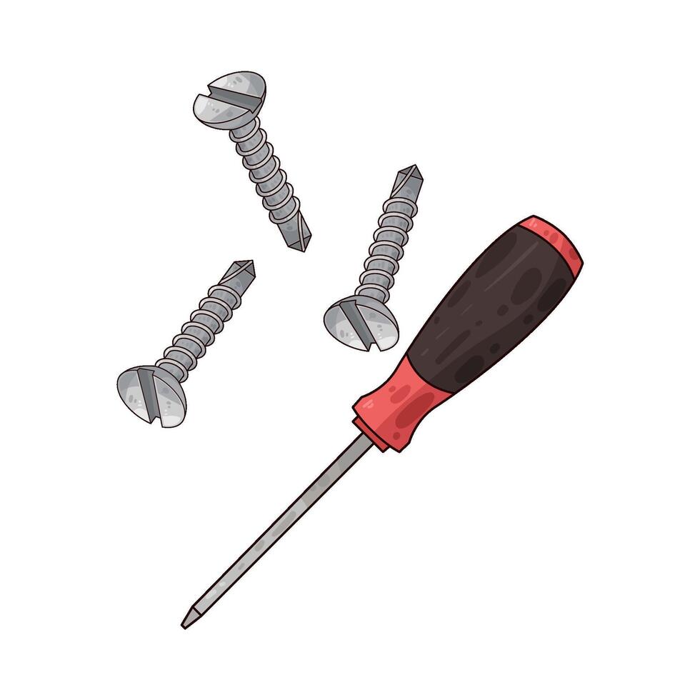 screwdriver and three screws illustration vector