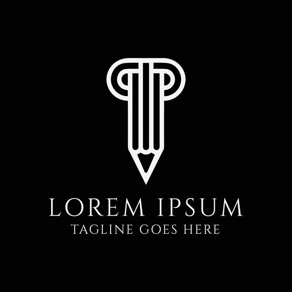 Initial Letter P Pen Pencil Monogram Line for Education Campus Collage Logo Design vector