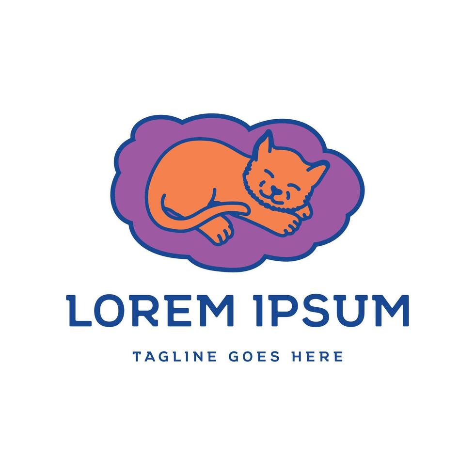 Cute Friendly Sleeping Little Kitty Cat on Cloud Pillow for Pet Logo Design vector
