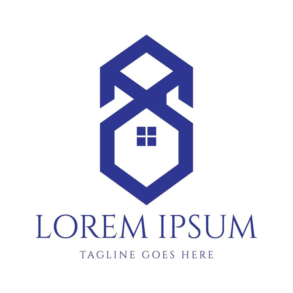 Simple Minimalist Eight House Symbol for Real Estate Property Trading Investment Icon Logo Design vector