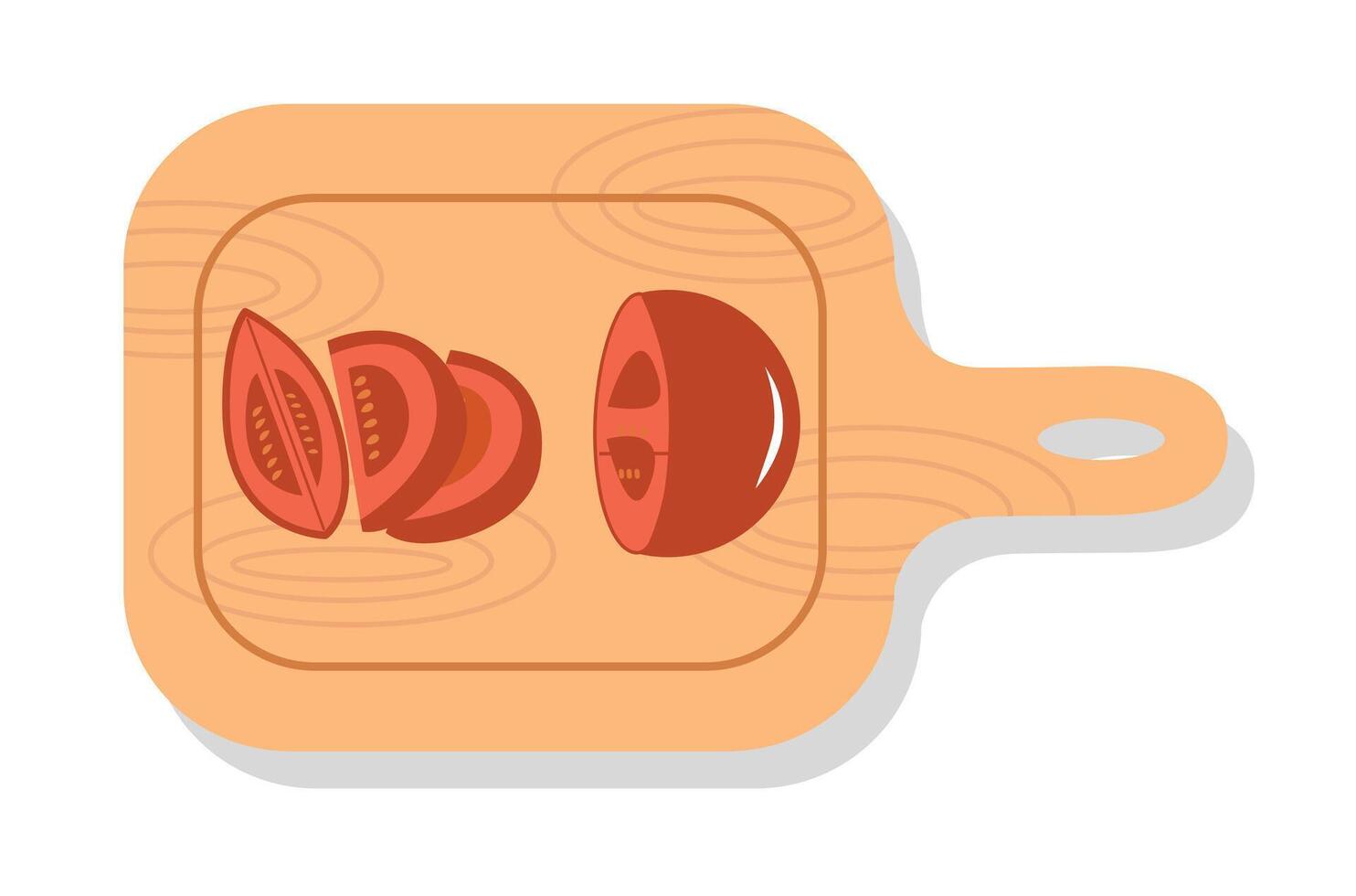 Tomato slice illustration. Tomato on cutting board. Cutting tomato. Vegetable illustration. Fresh agriculture product. vector