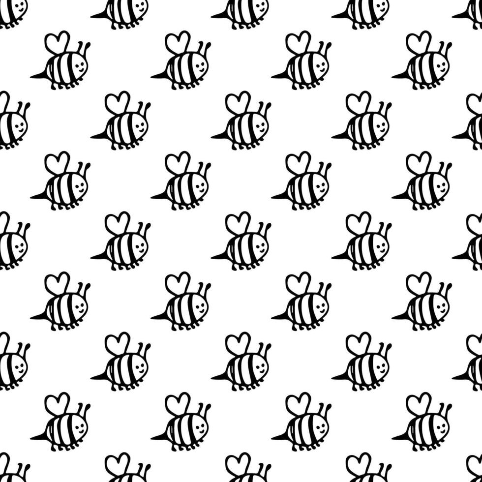 Seamless pattern with happy bees doodle for decorative print, wrapping paper, greeting cards, wallpaper and fabric vector