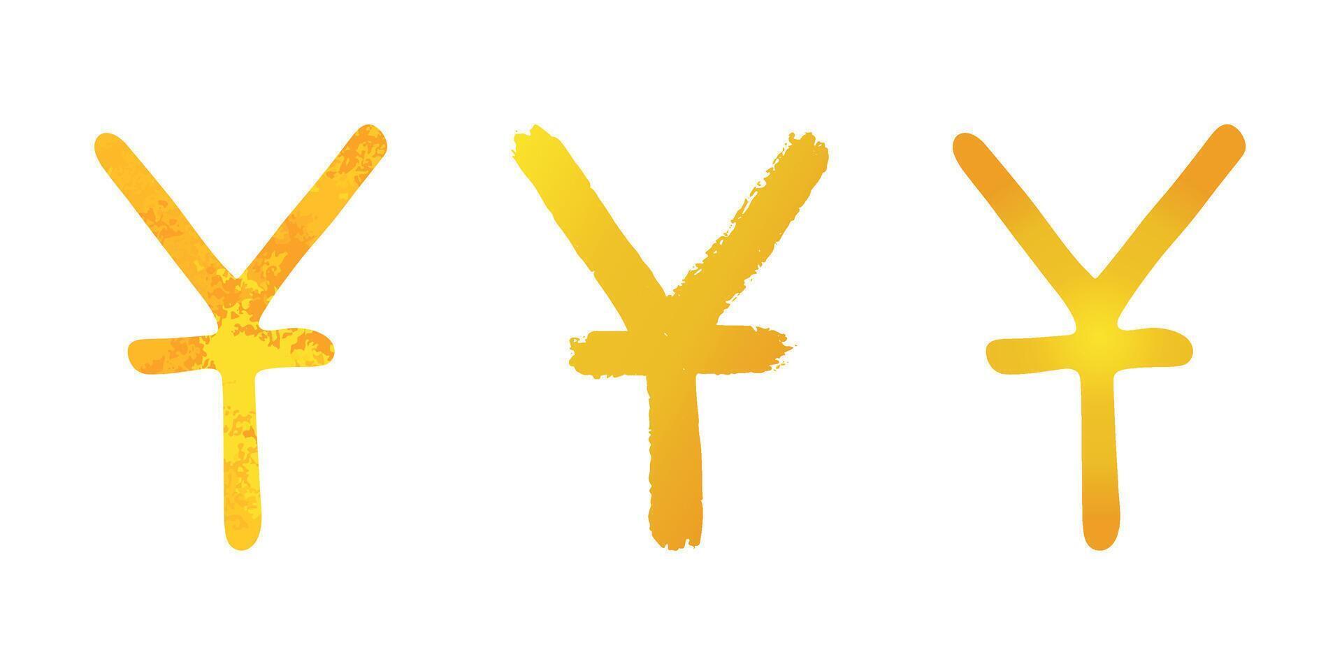 Hand drawn chinese yuan gold currency symbol set Brush stroke doodle Single element for design vector
