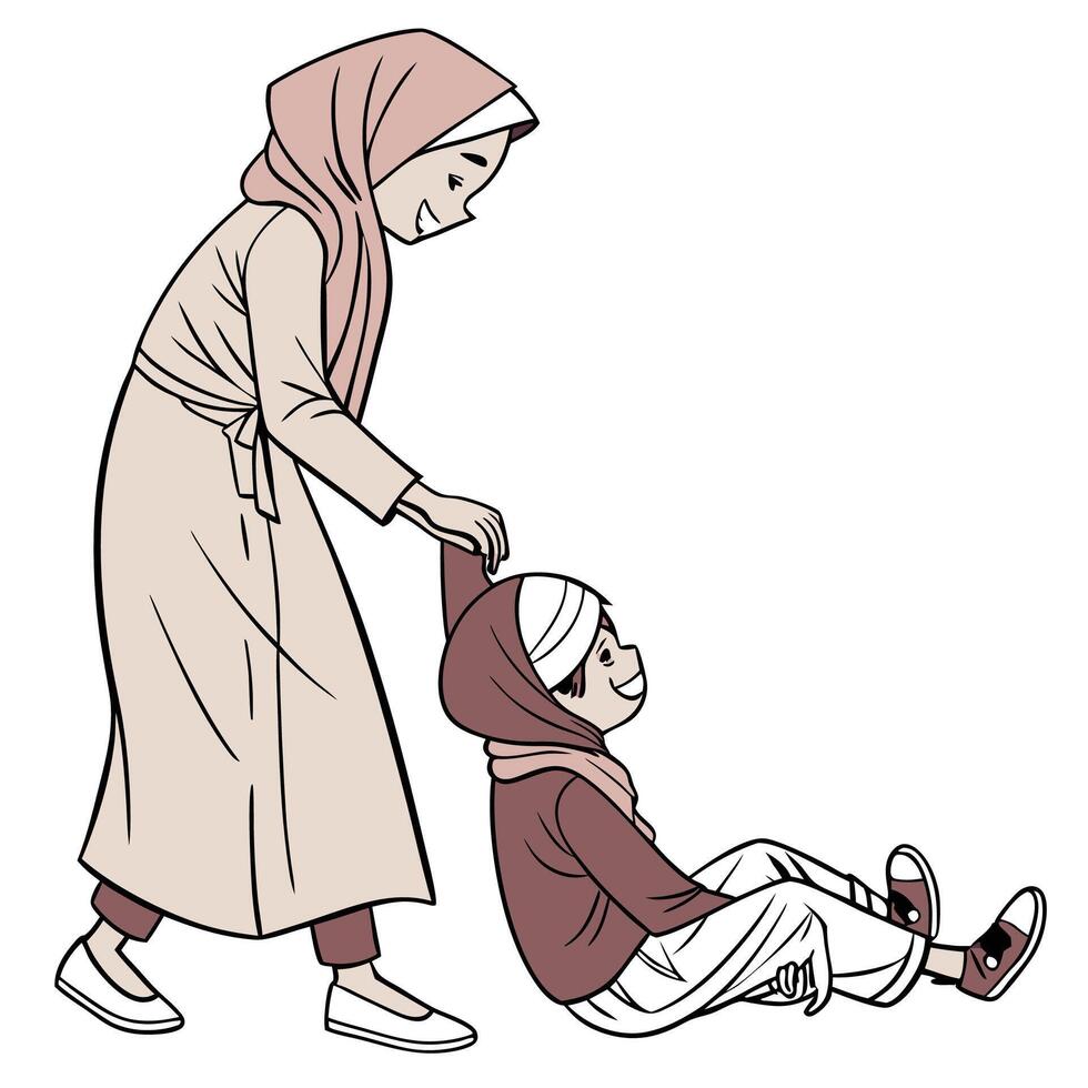 a cartoon woman helping a child to stand up vector