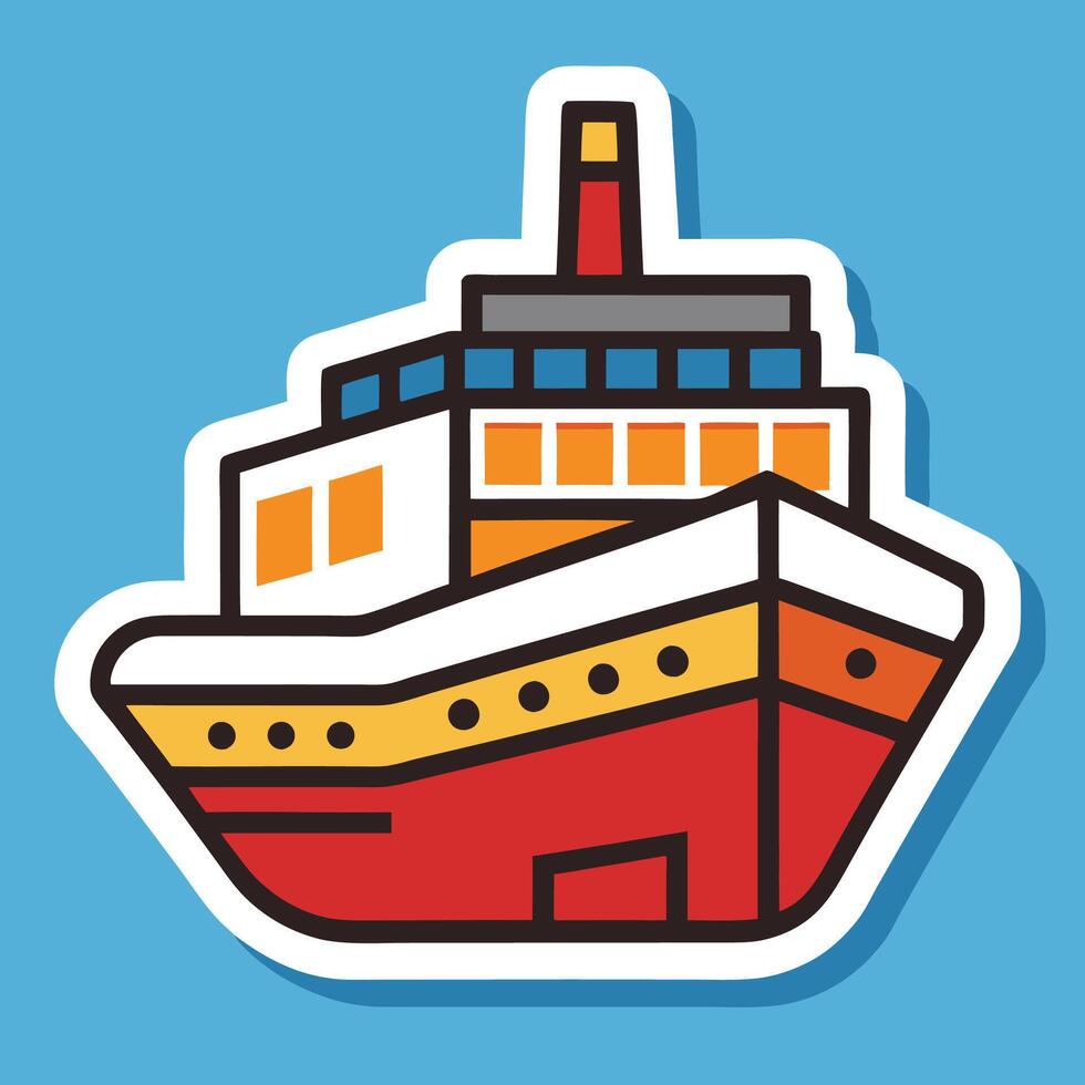 a sticker of a ship on a blue background vector
