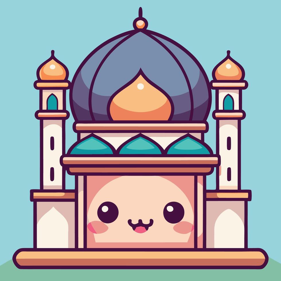 cartoon mosque with a smiling face vector