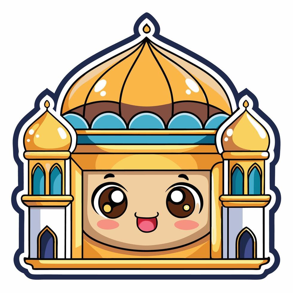 cartoon muslim mosque with a smiling face vector
