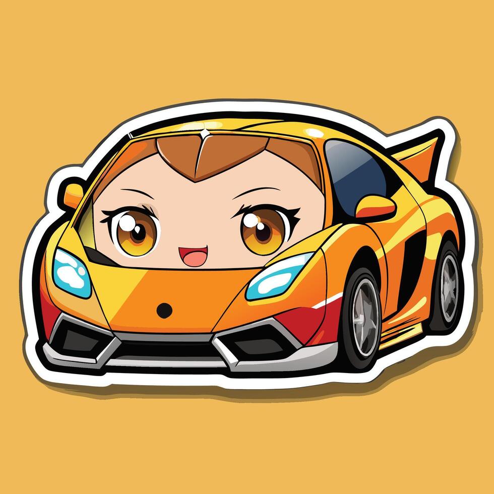 a cartoon car sticker with a yellow car vector