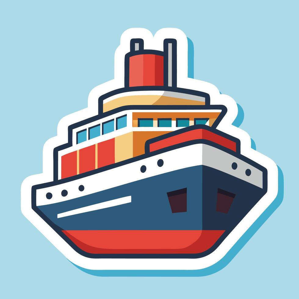 a sticker of a ship on a blue background vector