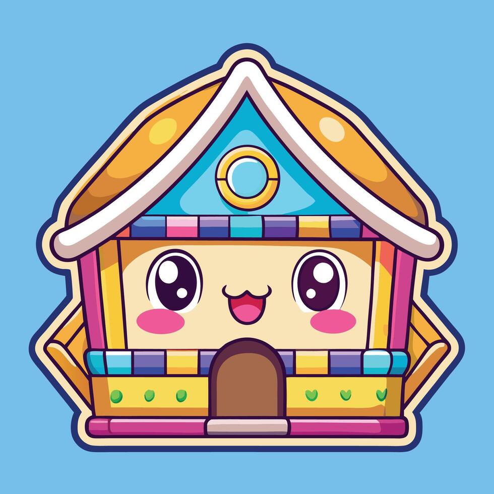 a cartoon house with a smiley face on it vector