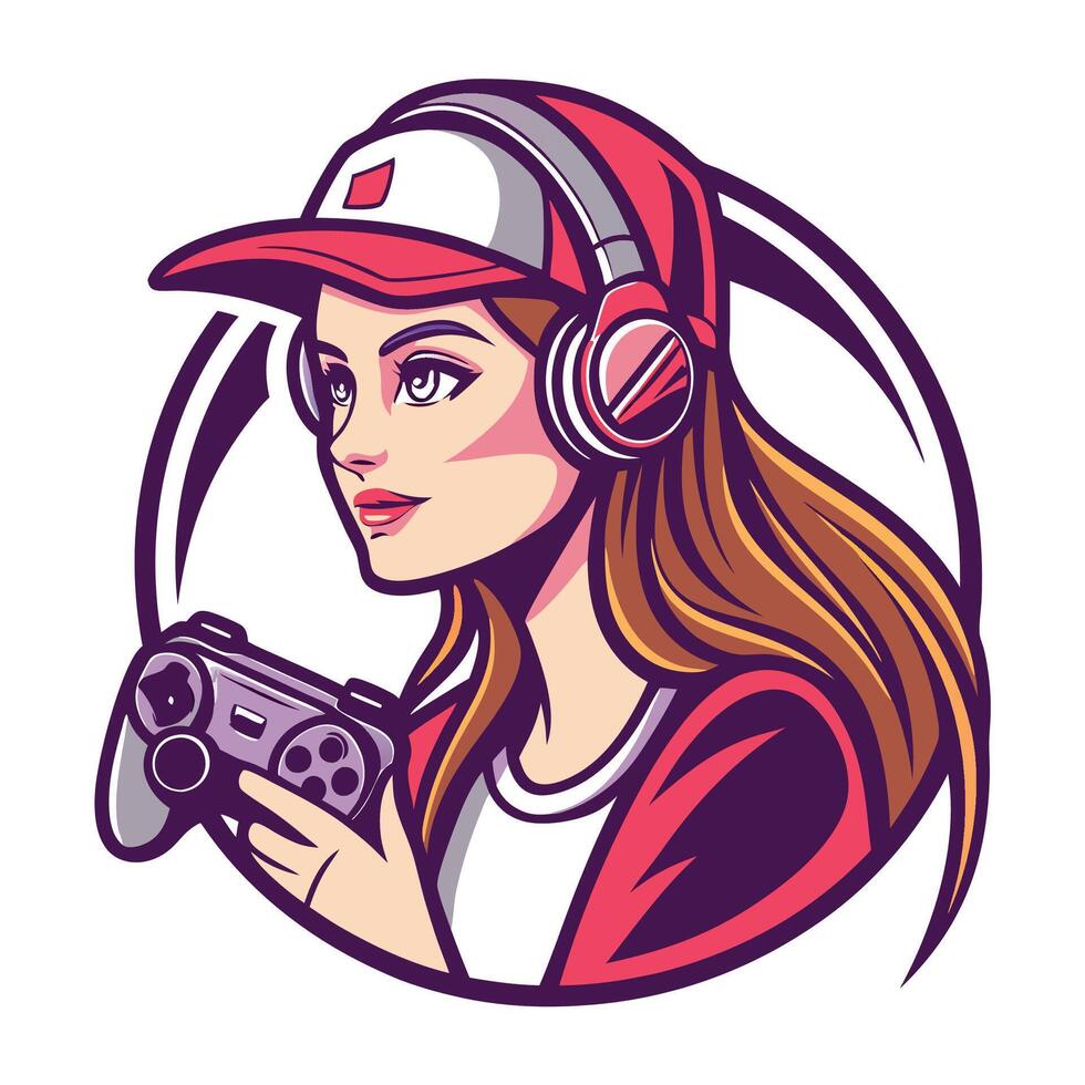 a girl wearing headphones and holding a controller vector