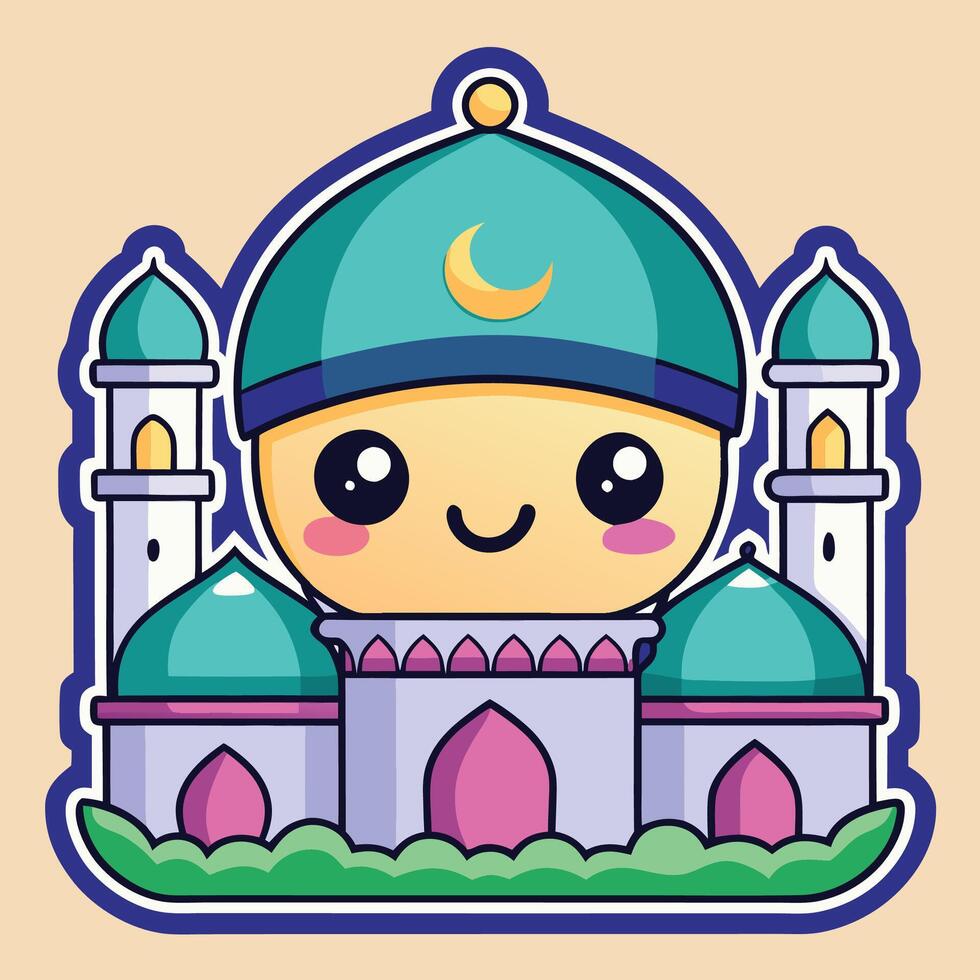 cartoon islamic mosque with crescent moon vector