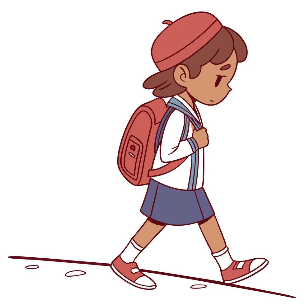a cartoon girl walking with a backpack vector