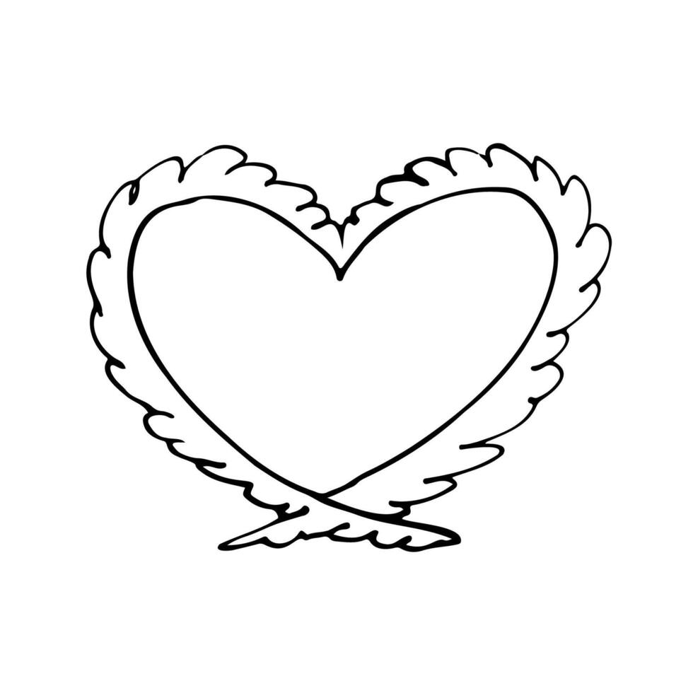 heart shape with wavy doodle frame - a linear drawing vector