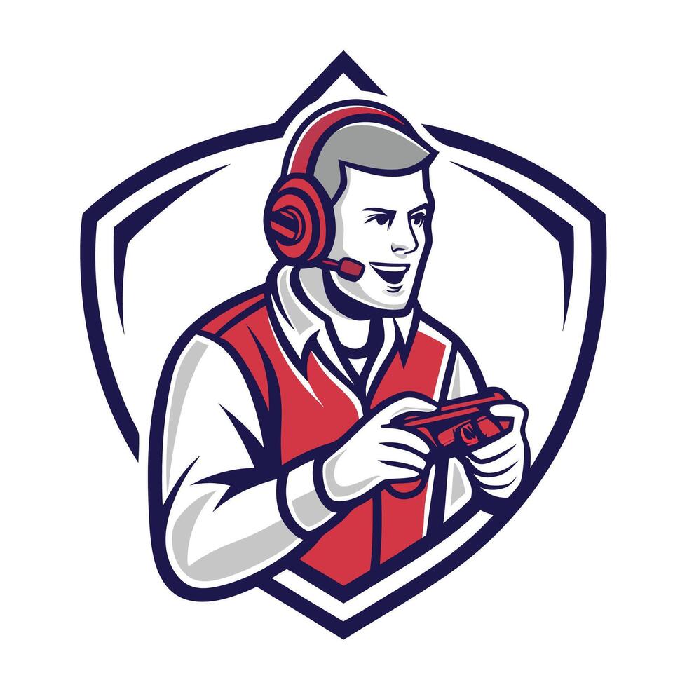 a man wearing a headset and holding a controller vector