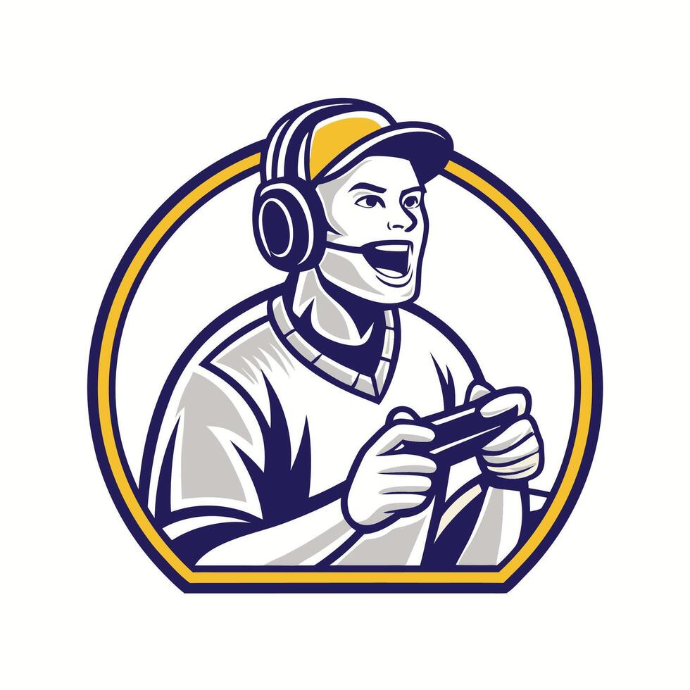 a man wearing a headset and holding a controller vector