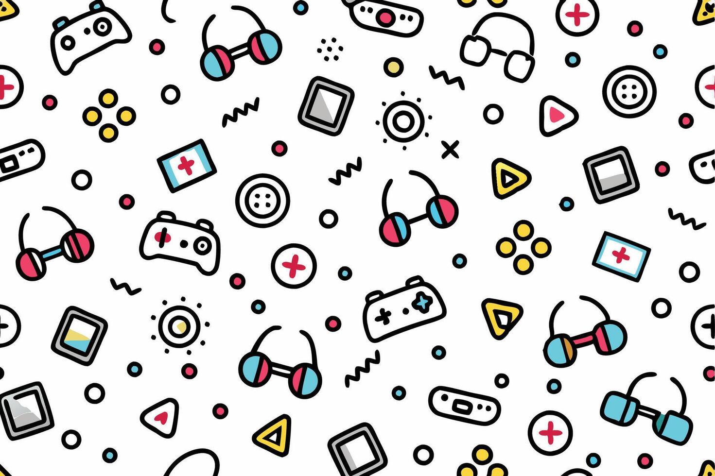 a colorful pattern with various game items vector