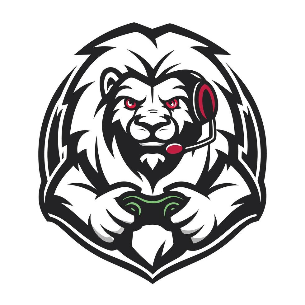 lion gaming mascot mascot with headset and controller vector