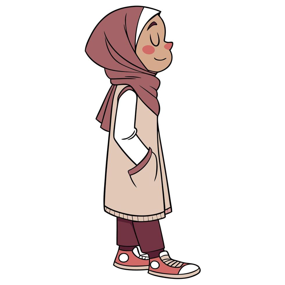 cartoon muslim girl in hijab vector