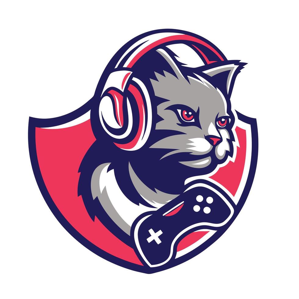 a cat with headphones and a controller vector
