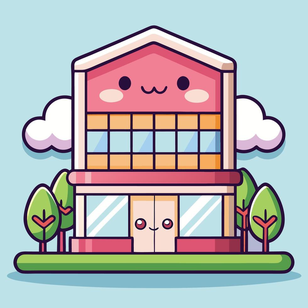 a cartoon building with a cute face vector