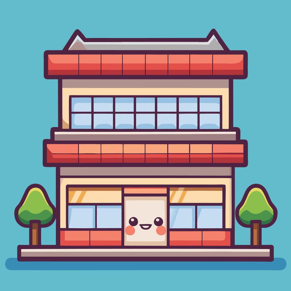 a cartoon building with a face on it vector