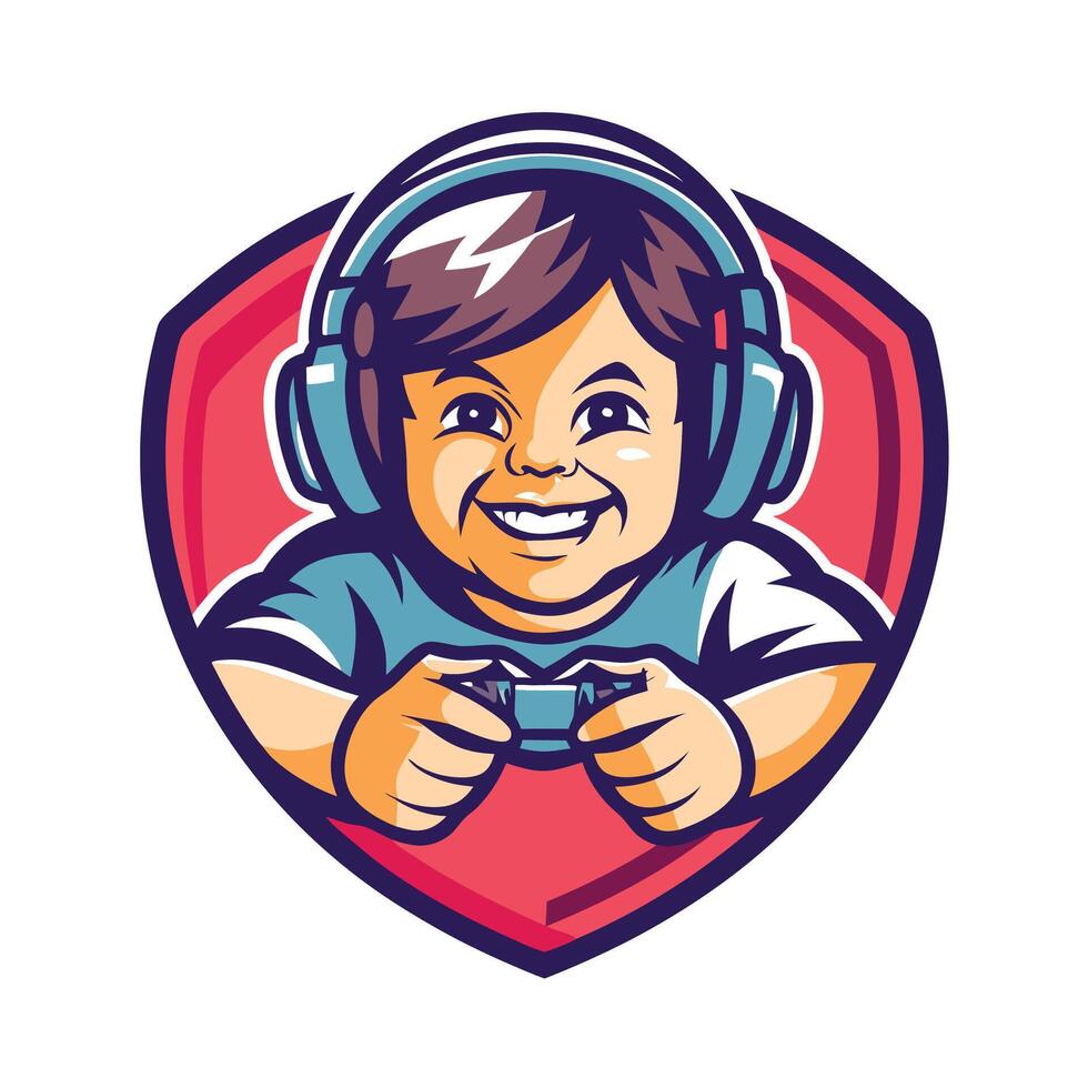 a boy playing games with headphones on his head vector
