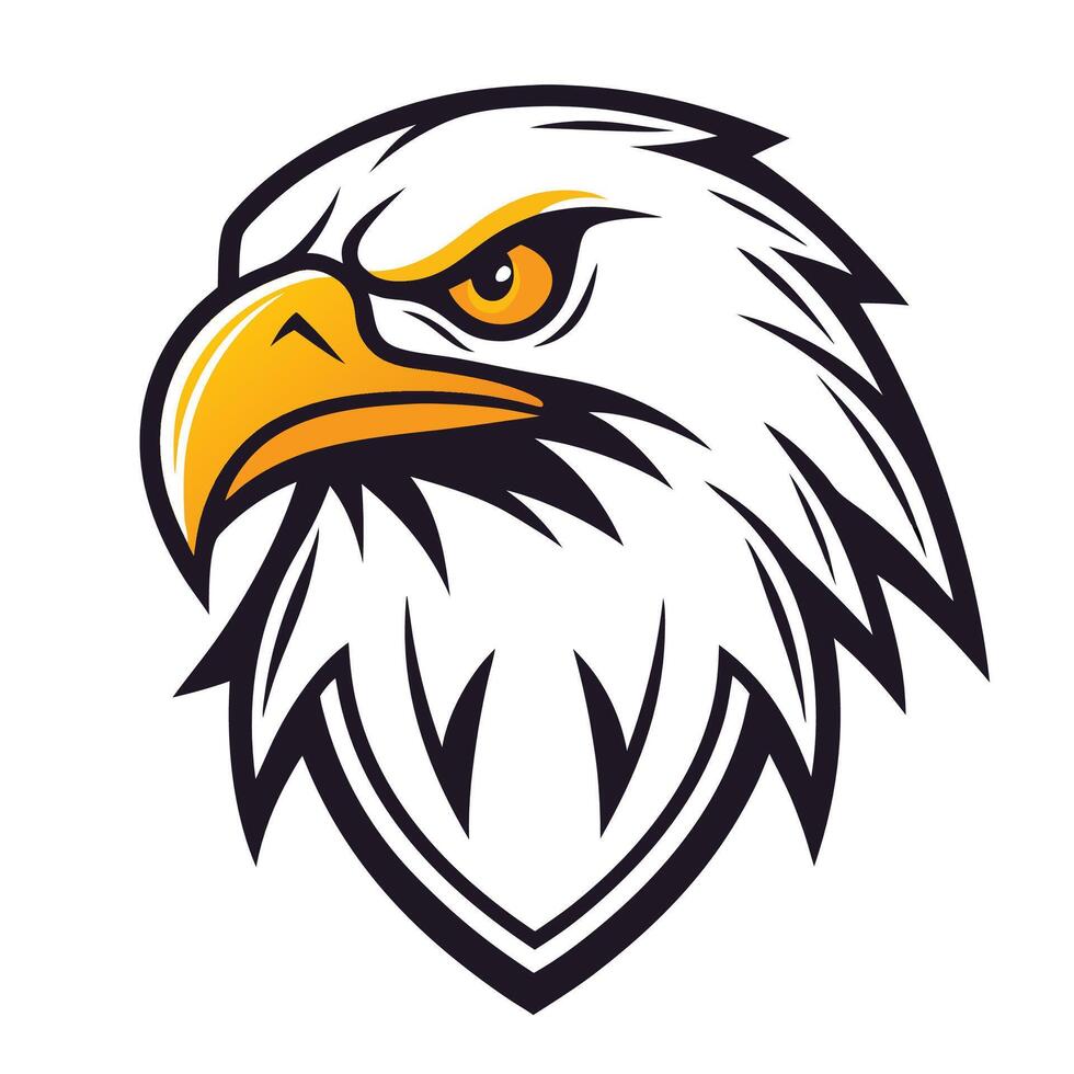 an eagle head with yellow beak and black eyes vector