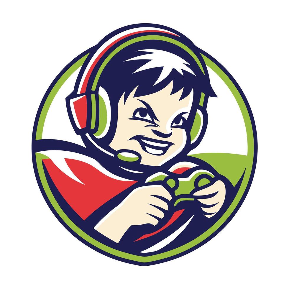 a cartoon boy playing games with headphones on vector