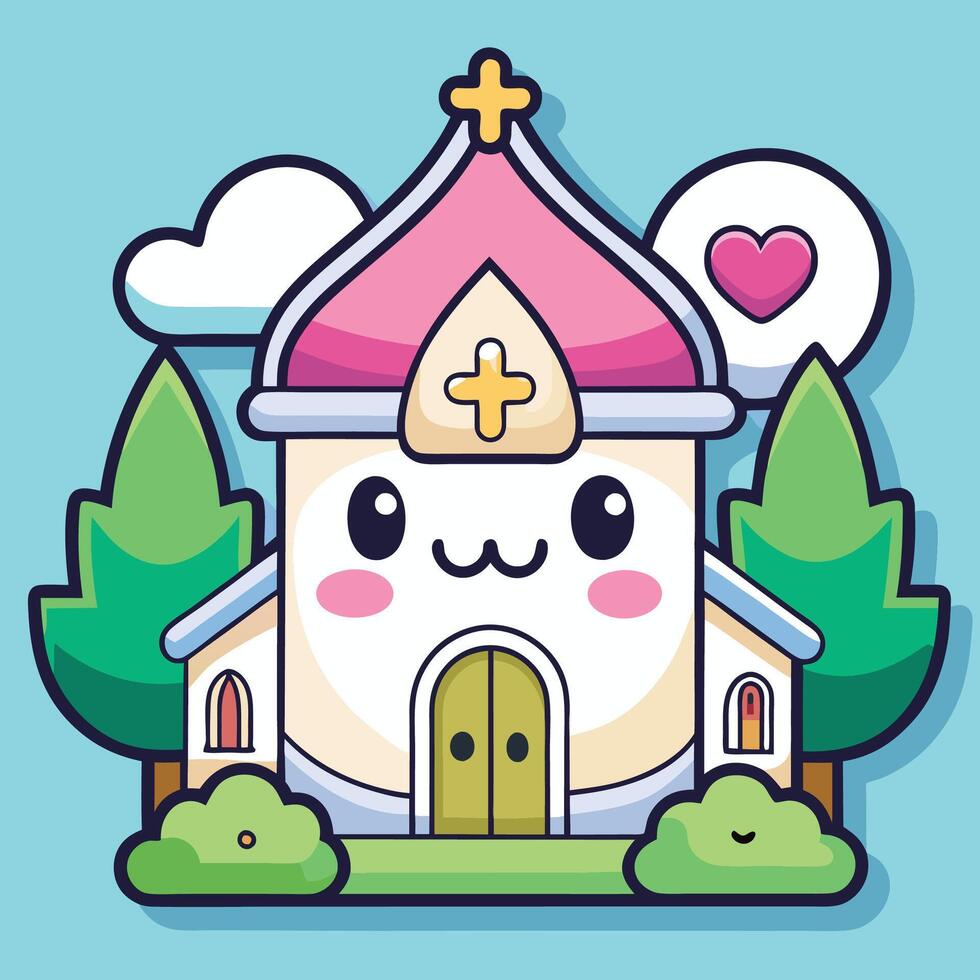 cute church with a heart and clouds vector