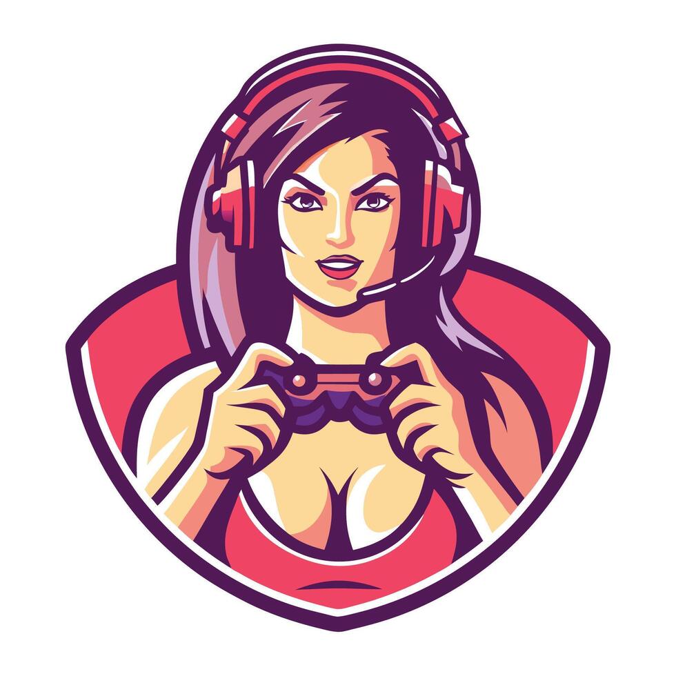 a woman in a headset holding a controller vector