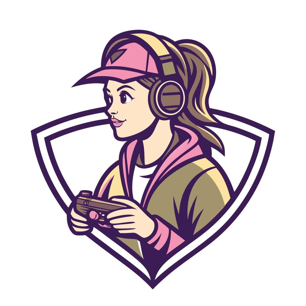 a woman wearing headphones and holding a controller vector