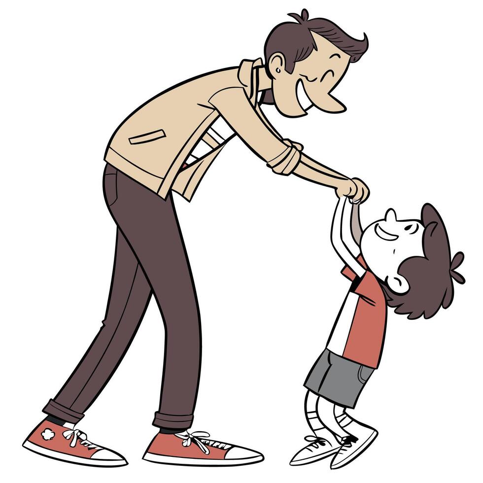 a cartoon man helping a little boy vector