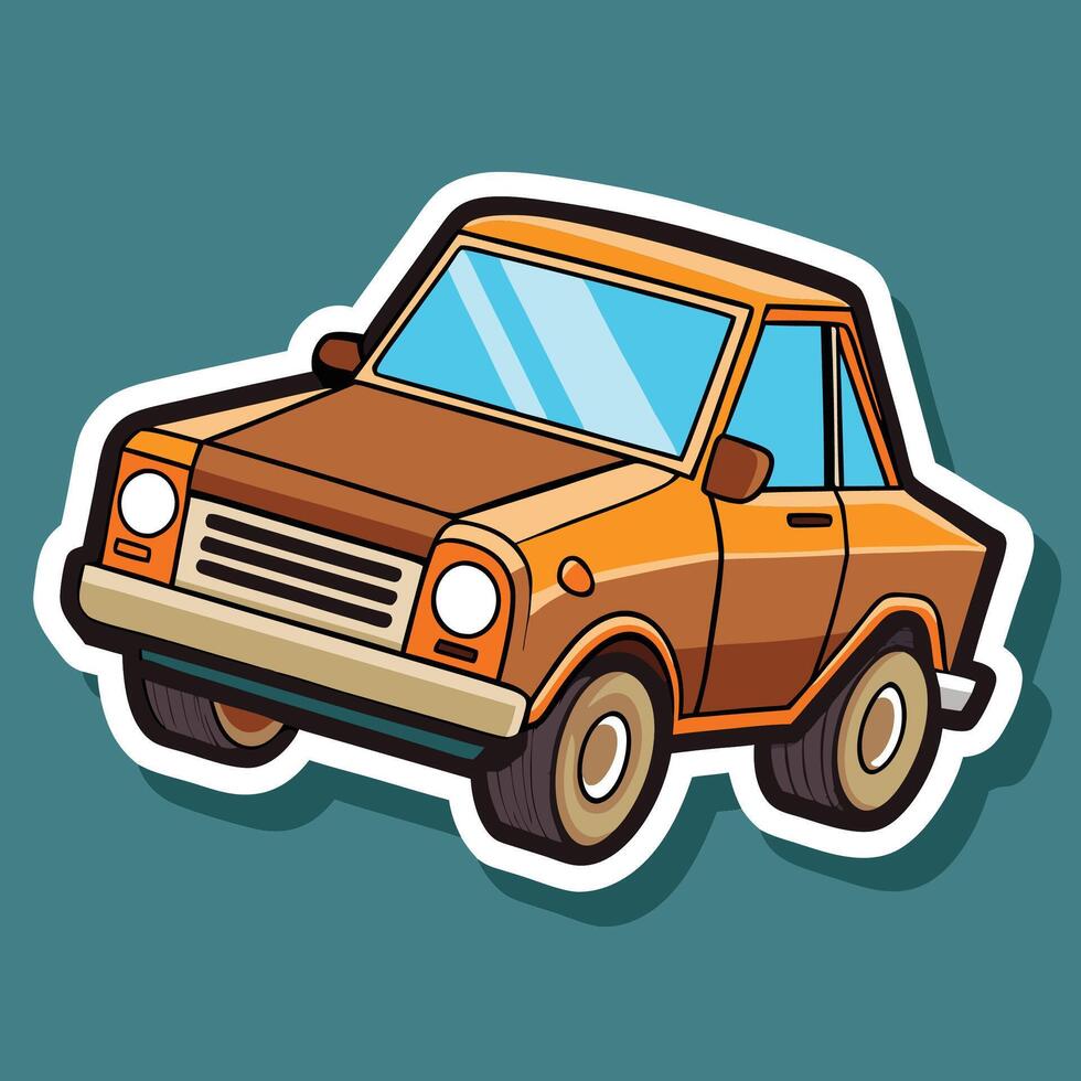 cartoon car sticker on a blue background vector