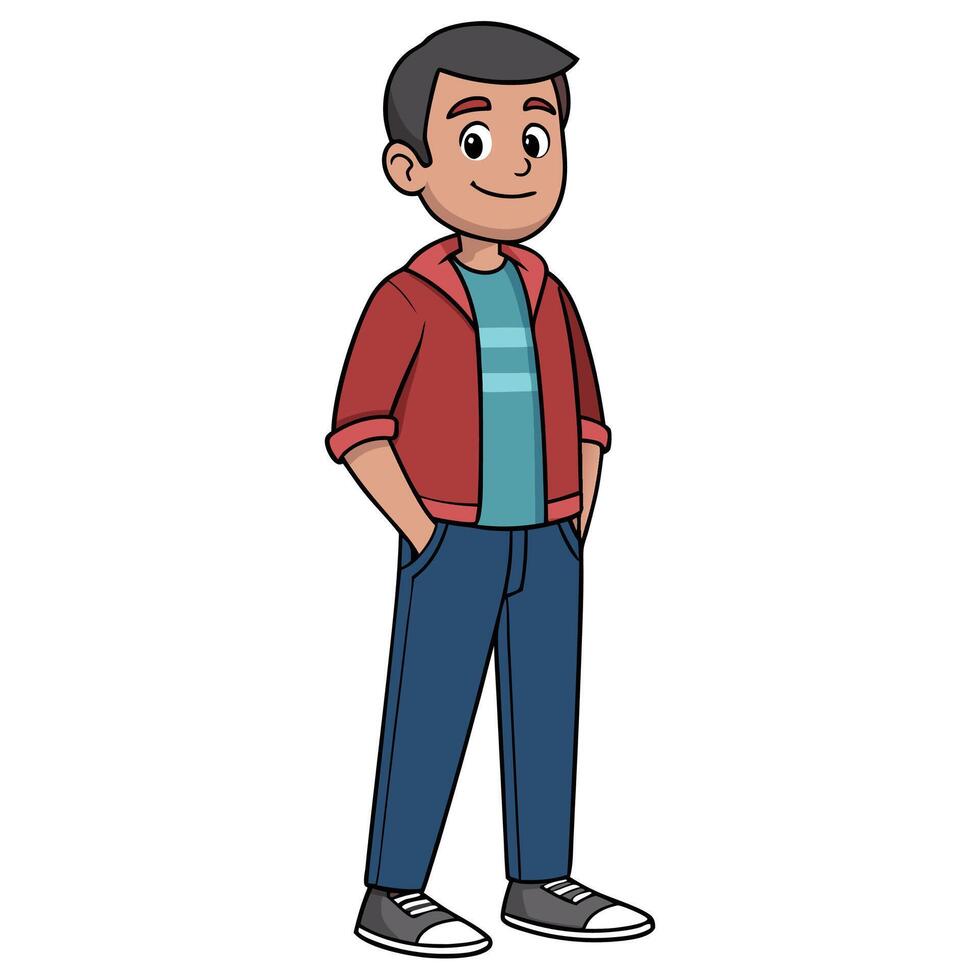 cartoon boy standing with his hands in his pockets vector