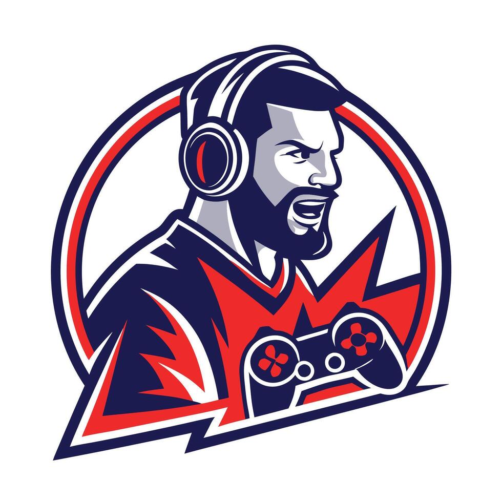 a man with headphones and a beard is playing a game vector