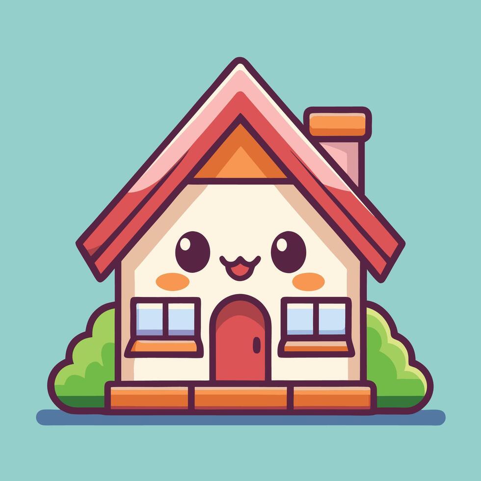 a cute house with a red door and windows vector