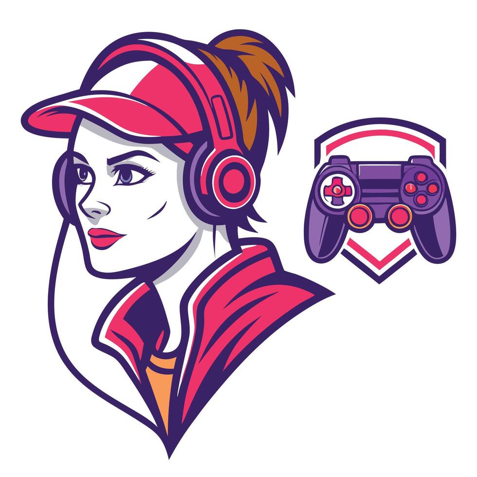 a woman with headphones and a controller vector