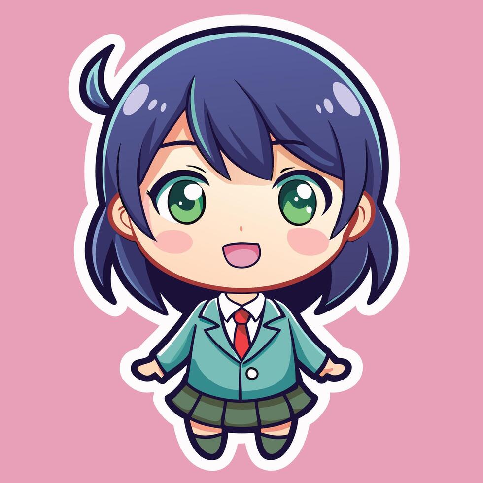 a sticker of a girl in a school uniform vector