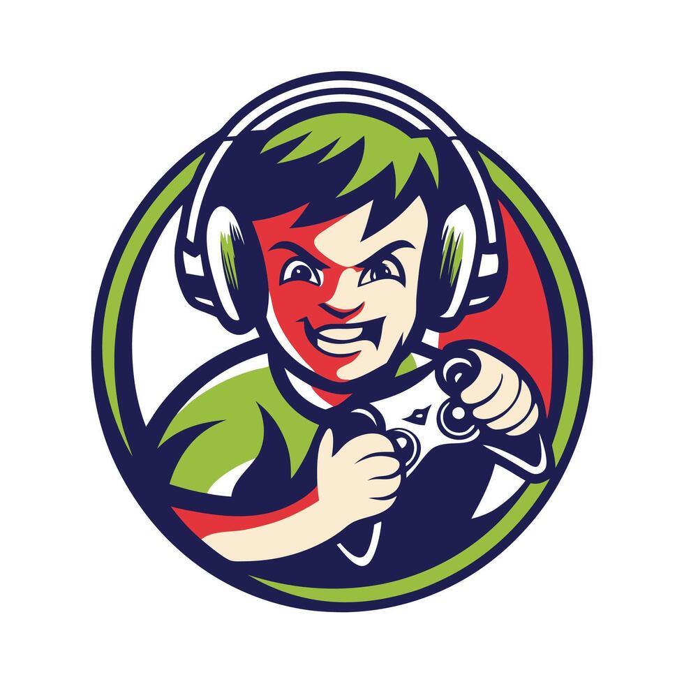 a cartoon boy playing games with headphones vector