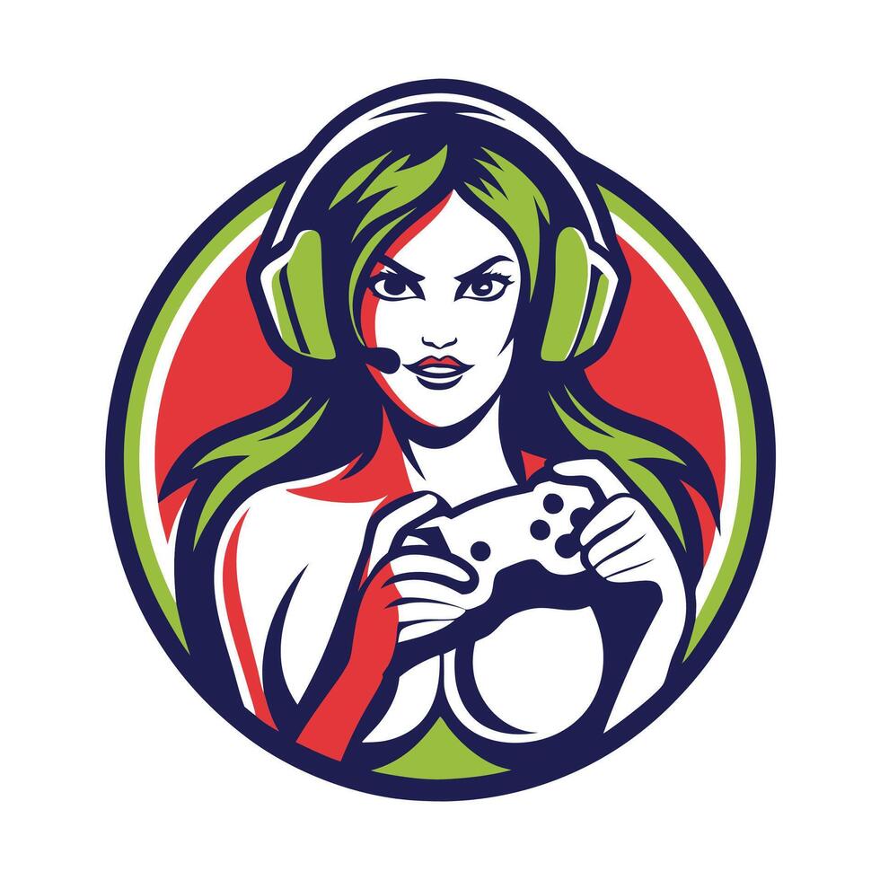a woman with headphones and a controller vector