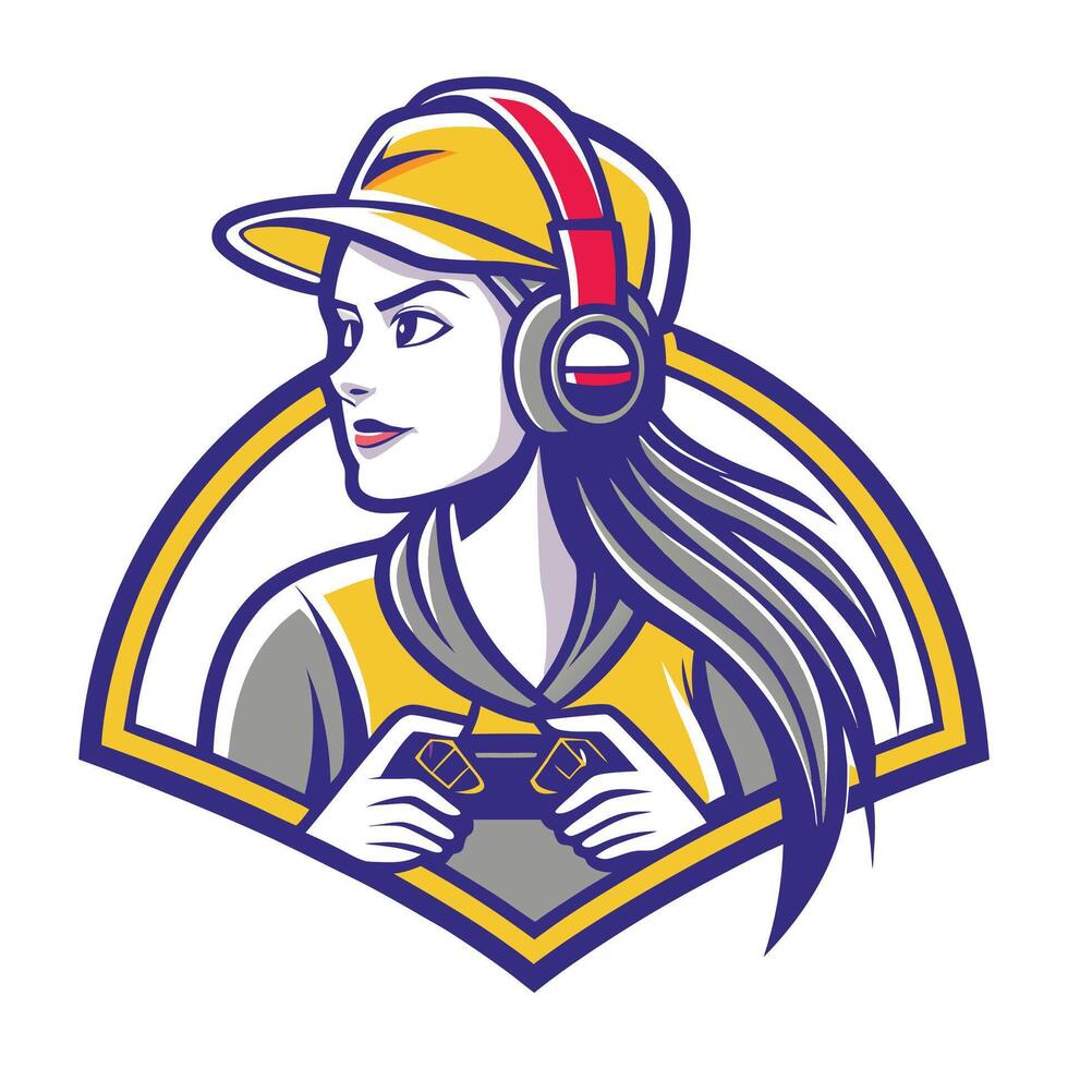 mascot illustration of a female gamer playing game set inside circle on isolated background done in vector