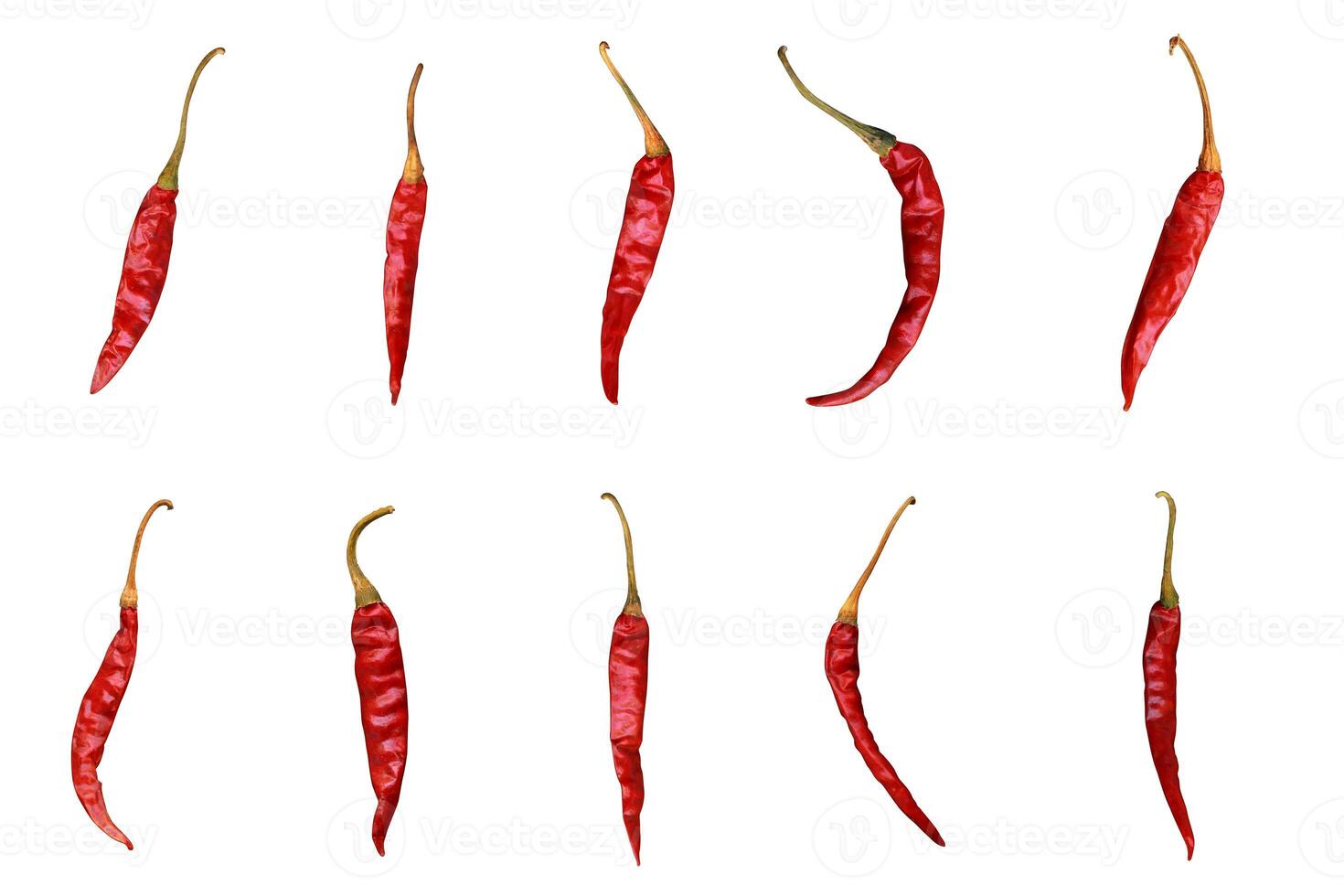 Red hot chili peppers collection isolated on white background. Realistic photo