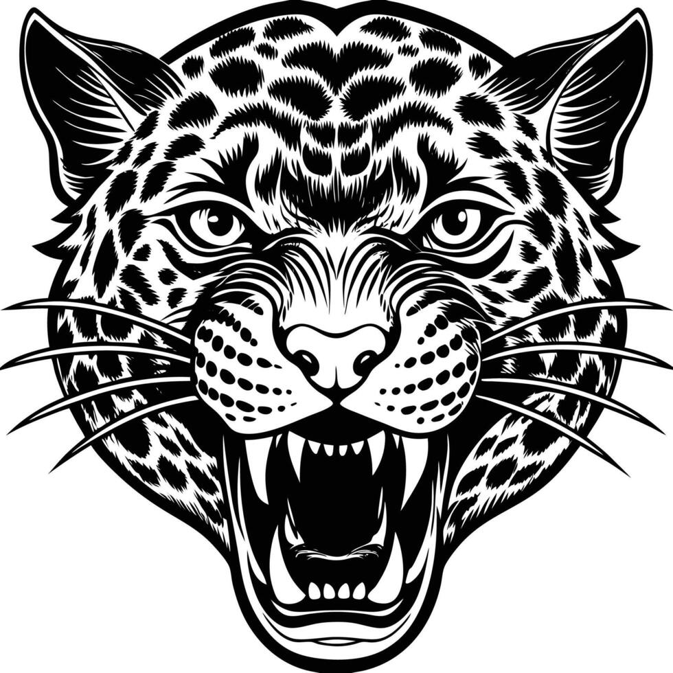 a jaguar head with its mouth open and its teeth showing vector