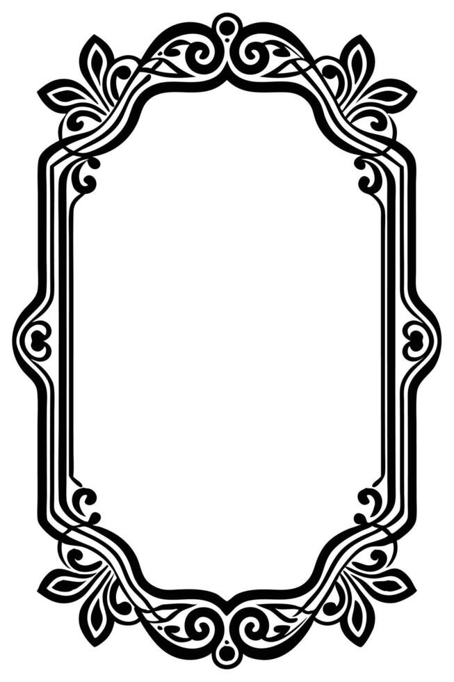 a black and white ornate frame with a scroll vector