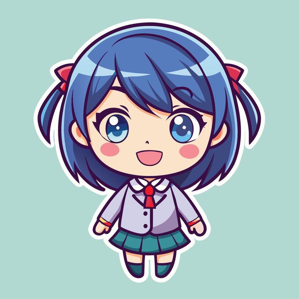 a cartoon girl with blue hair and a school uniform vector